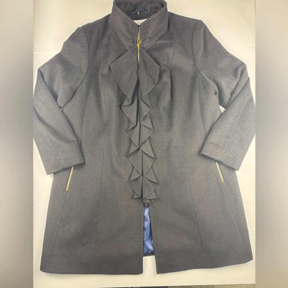 T Tahari Gray Trench Coat with Gold Accents size 20W wool blend